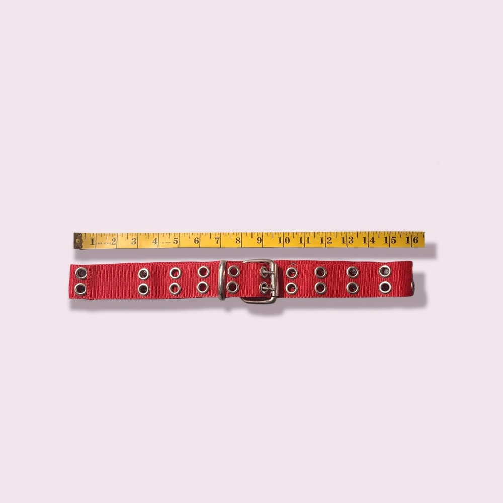 90s Classic Canvas Belt 1.5" 2-Row Metal Eyelets Red - Picture 7 of 11
